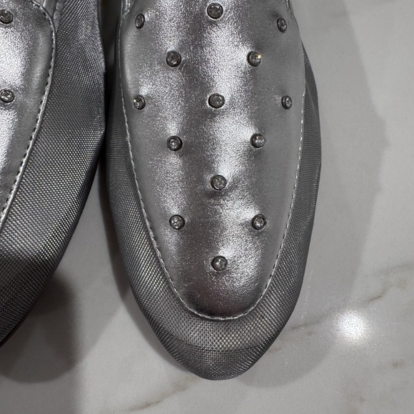 VINTAGE 1980'S‎ Silver Mesh Rhinestone Flats Slip Ons Size9 Sparkle NIB - Picture 4 of 13